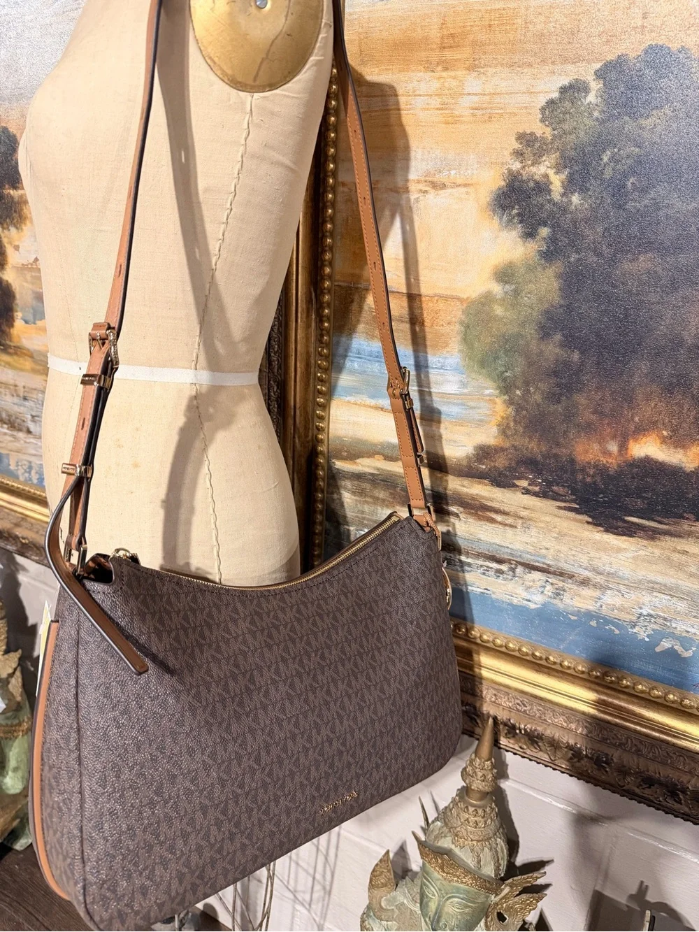 Michael Kors Brown Signature MK Logo Hobo Bag with Gold Hardware NWT